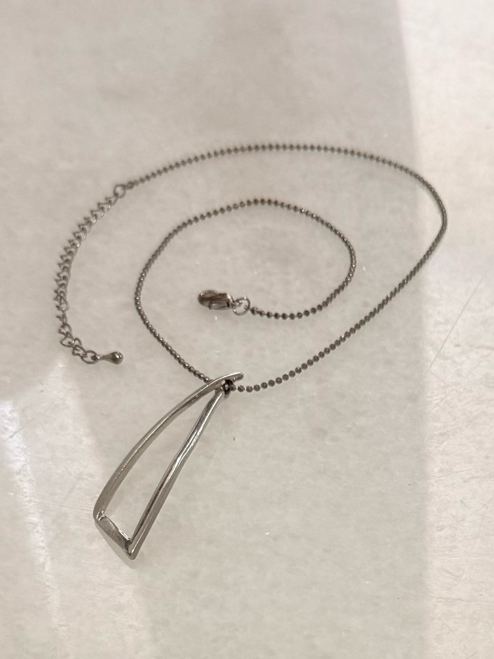 Silver Tone Minimalist Abstract Geometric Pendant Necklace - Picture 3 of 5